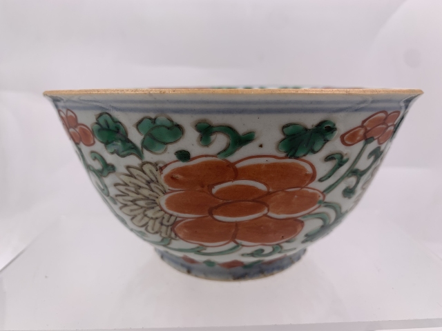 古玩陶瓷清代康熙花卉紋青花五彩碗拍賣,當前價格2888元