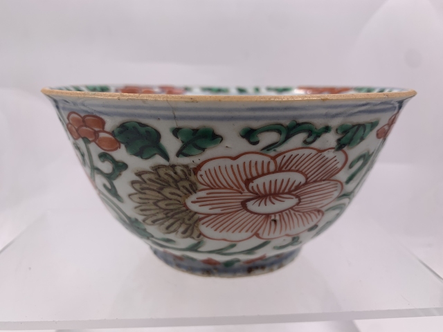 古玩陶瓷清代康熙花卉紋青花五彩碗拍賣,當前價格2888元