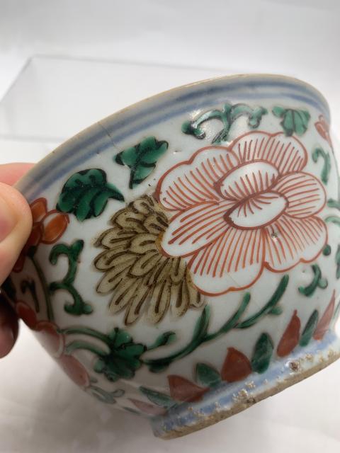 古玩陶瓷清代康熙花卉紋青花五彩碗拍賣,當前價格2888元