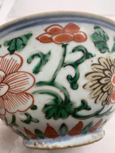 古玩陶瓷清代康熙花卉紋青花五彩碗拍賣,當前價格2888元