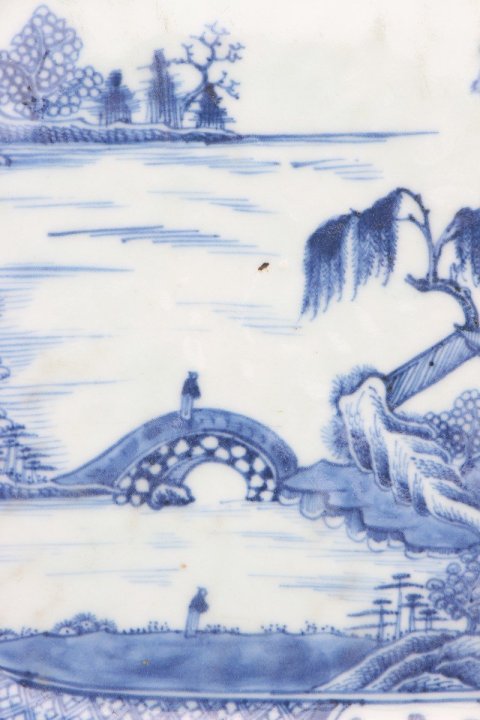 古玩陶瓷6448】清乾隆 青花山水樓閣高士圖長方盤拍賣,當前價格3900元