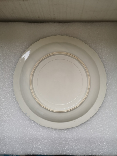 古玩陶瓷青花加彩開光花鳥紋花口盤拍賣,當前價格398元