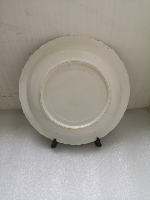 古玩陶瓷青花加彩開光花鳥紋花口盤拍賣,當前價格398元