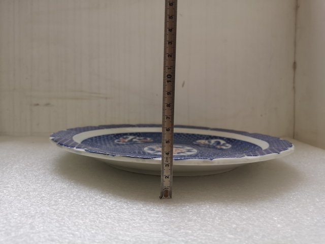 古玩陶瓷青花加彩開光花鳥紋花口盤拍賣,當前價格398元