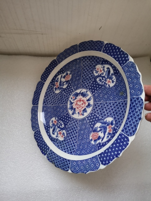 古玩陶瓷青花加彩開光花鳥紋花口盤拍賣,當前價格398元