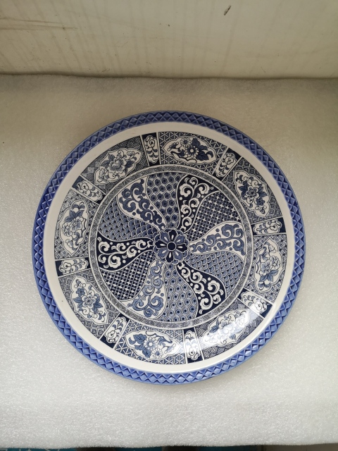 古玩陶瓷青花印花卉紋大盤拍賣,當前價格350元