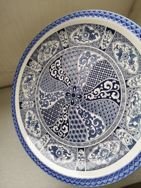 古玩陶瓷青花印花卉紋大盤拍賣,當前價格350元