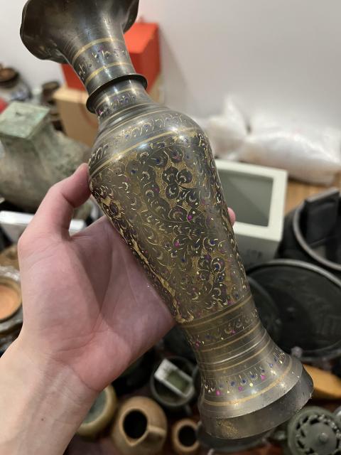 古玩雜項晚清刻畫銅瓶拍賣，當前價格999元