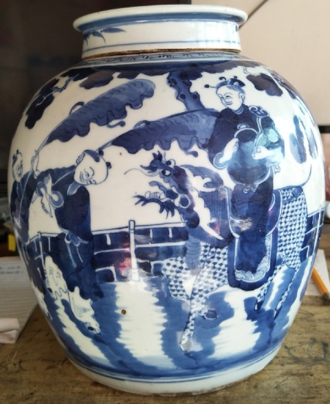 古玩陶瓷清中麒麟送子青花蓋罐拍賣,當前價格5555元