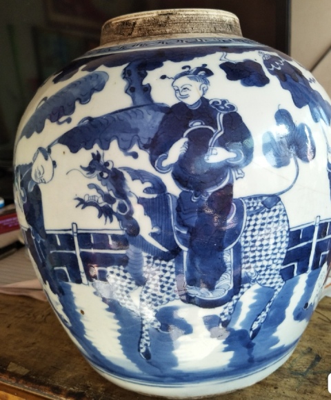 古玩陶瓷清中麒麟送子青花蓋罐拍賣,當前價格5555元