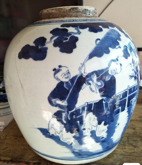 古玩陶瓷清中麒麟送子青花蓋罐拍賣,當前價格5555元