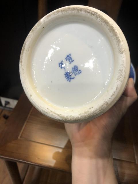古玩陶瓷(新年放漏中)晚清-光緒-滕王閣山水青花紋花觚拍賣,當(dāng)前價(jià)格5890元