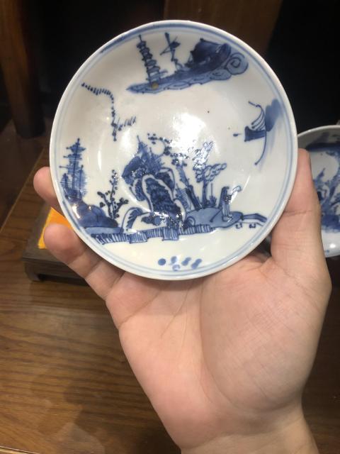 古玩陶瓷(新年放漏中)清-康熙-亭臺樓閣-山水紋青花賞碟一對拍賣,當前價格1281元