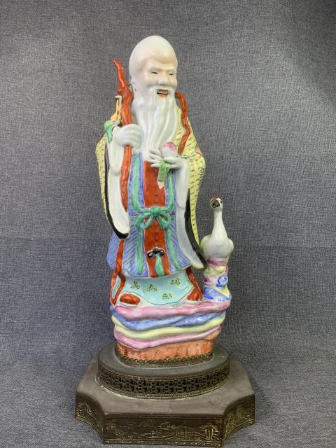 古玩陶瓷粉彩壽星塑像拍賣,當前價格3200元
