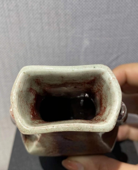 古玩陶瓷紅釉六方貫耳瓶拍賣,當前價格8000元