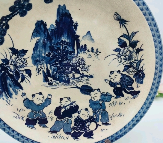 古玩陶瓷六十至八十年代青花嬰戲紋盤拍賣，當前價格298元