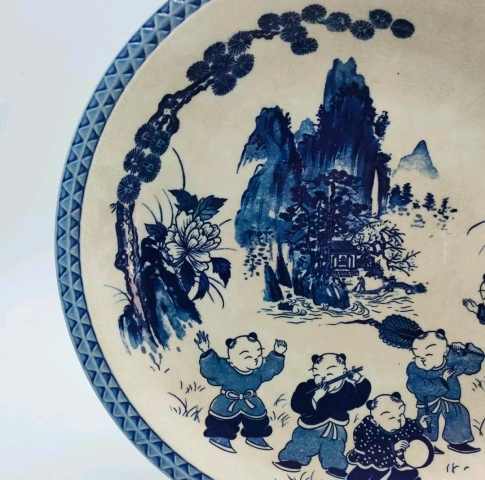 古玩陶瓷六十至八十年代青花嬰戲紋盤拍賣，當前價格298元
