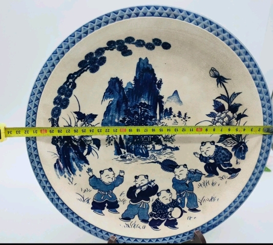古玩陶瓷六十至八十年代青花嬰戲紋盤拍賣，當前價格298元