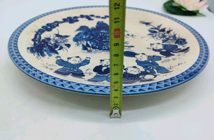 古玩陶瓷六十至八十年代青花嬰戲紋盤拍賣，當前價格298元