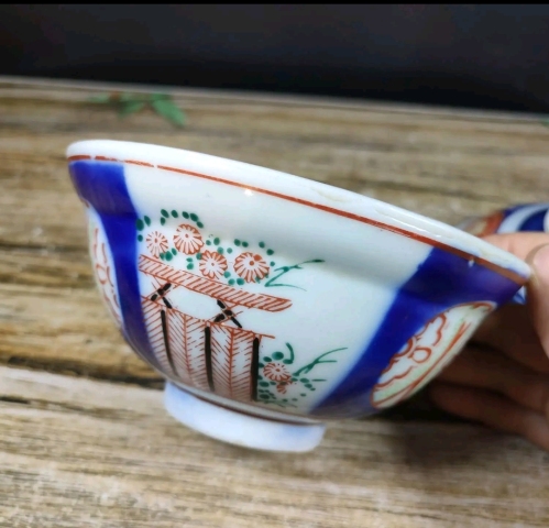 古玩陶瓷上世紀中期青花加彩蓋碗拍賣,當前價格298元
