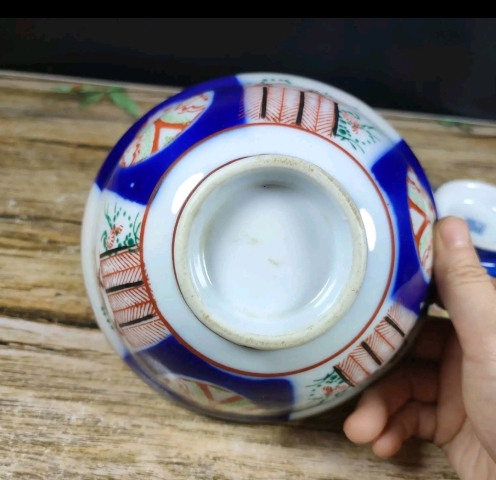 古玩陶瓷上世紀中期青花加彩蓋碗拍賣,當前價格298元