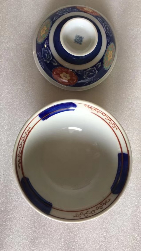 古玩陶瓷上世紀中期青花加彩蓋碗拍賣,當前價格298元