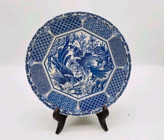 古玩陶瓷六十至八十年代鳳凰牡丹紋青花盤拍賣,當前價格255元