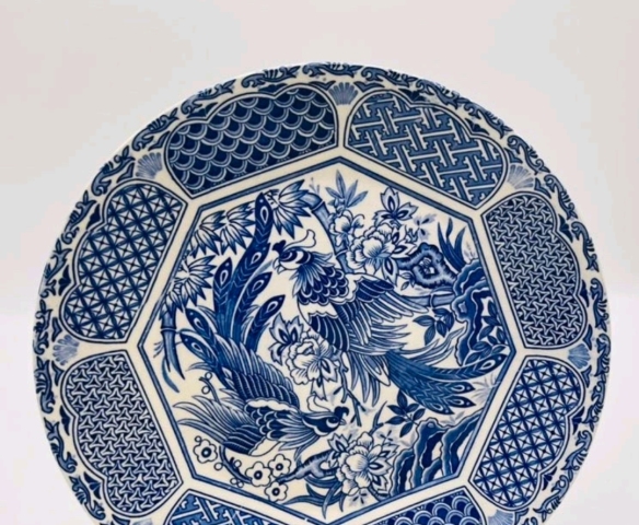 古玩陶瓷六十至八十年代鳳凰牡丹紋青花盤拍賣,當前價格255元