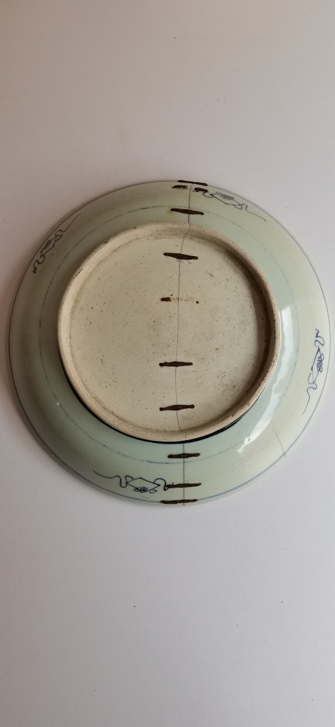 古玩陶瓷兩件清代乾隆青花釉里紅飄帶繡球獅子紋盤拍賣，當前價格2000元