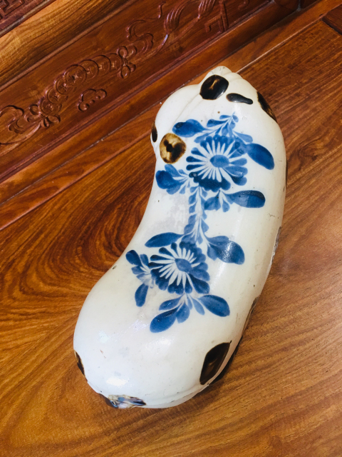 古玩陶瓷(清末民初)磁州窯青花褐彩貓枕拍賣,當前價格1888元