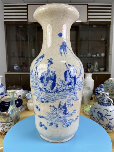 古玩陶瓷哥釉青花麻姑獻(xiàn)壽圖洗口大瓶拍賣,當(dāng)前價(jià)格3880元