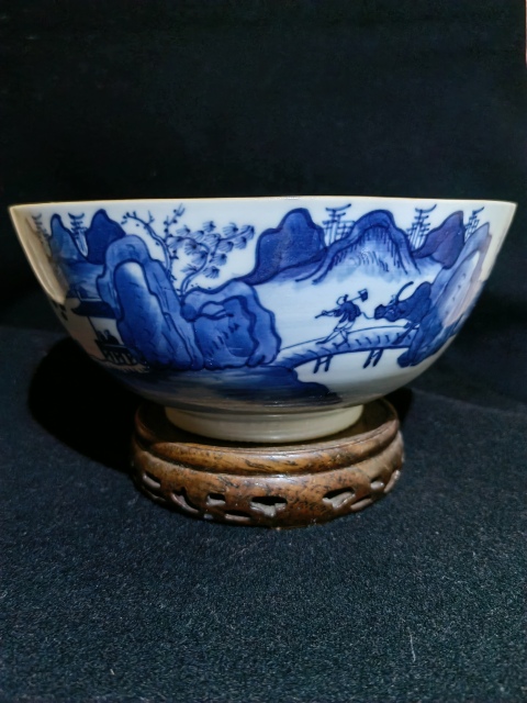 古玩陶瓷青花花卉漁樵耕讀紋碗拍賣,當前價格5500元