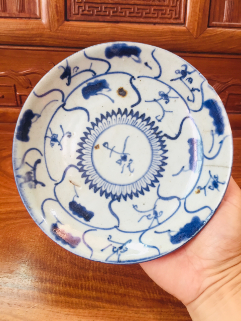 古玩陶瓷雍正青花靈芝紋盤拍賣,當前價格199元