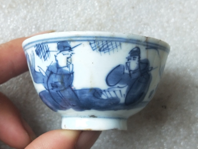 古玩陶瓷晚清玩玉款三星高照圖青花杯拍賣,當前價格188元