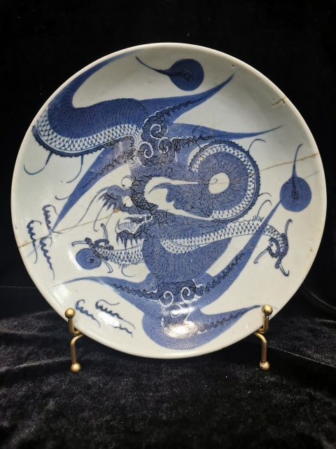 古玩陶瓷青花過墻龍盤拍賣,當前價格6000元