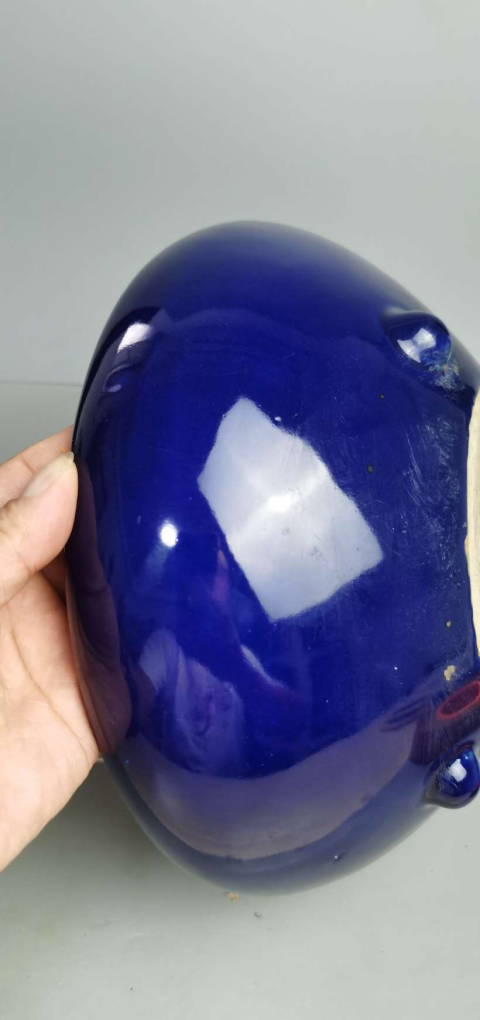 古玩陶瓷全品藍釉三乳足缽式香爐拍賣，當前價格3000元