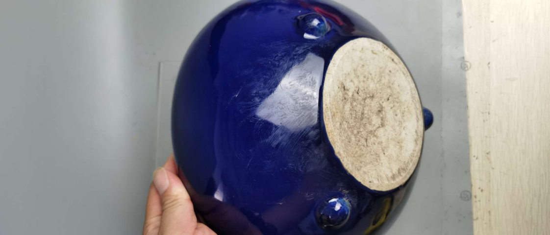 古玩陶瓷全品藍釉三乳足缽式香爐拍賣，當前價格3000元
