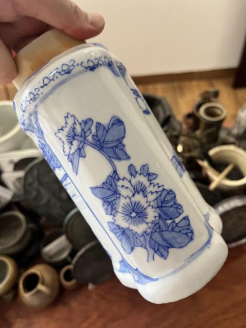 古玩陶瓷人物山水花卉紋青花海棠型茶葉罐拍賣，當前價格299元