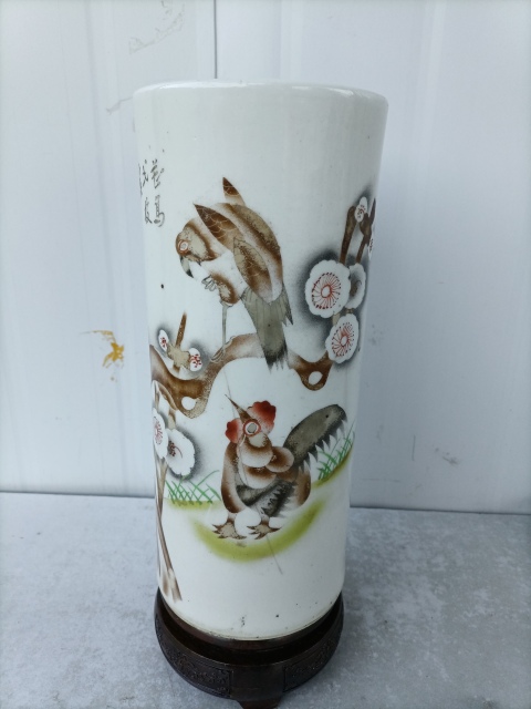 古玩陶瓷民國梅花雄鷹大雞圖帽筒拍賣，當前價格160元