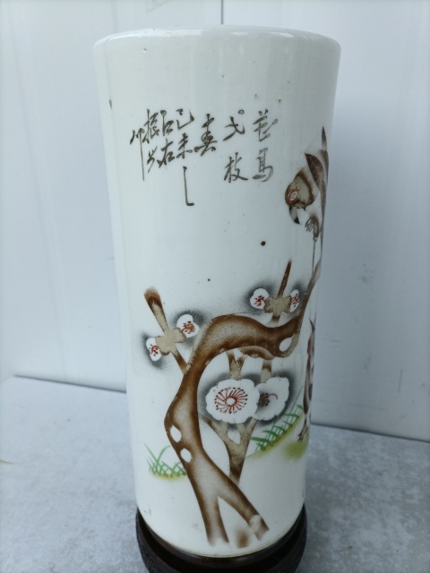 古玩陶瓷民國梅花雄鷹大雞圖帽筒拍賣，當前價格160元