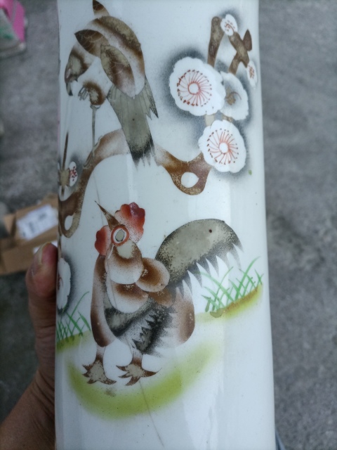 古玩陶瓷民國梅花雄鷹大雞圖帽筒拍賣，當前價格160元