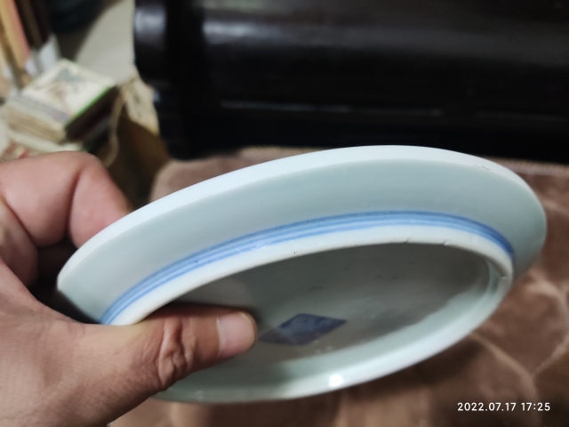 古玩陶瓷大清乾隆年制款山水紋青花盤標本拍賣，當前價格360元