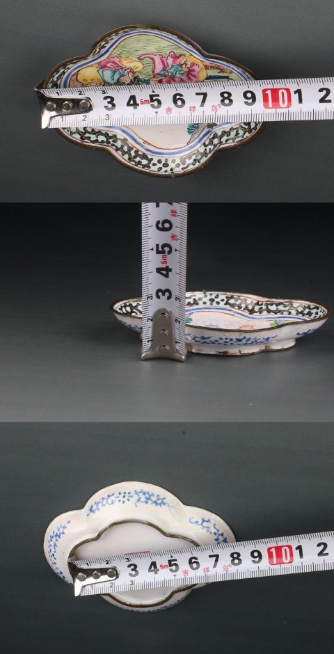 古玩雜項6585】清雍正 銅胎畫琺瑯西洋人物故事圖海棠碟拍賣，當(dāng)前價格3560元