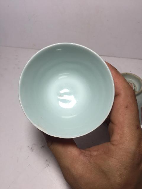 古玩陶瓷礬紅彩印章長壽紋杯一對拍賣，當前價格188元