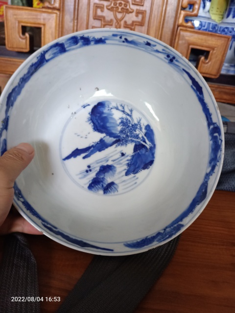 古玩陶瓷晚清康熙年制款山水紋青花碗拍賣，當前價格3999元