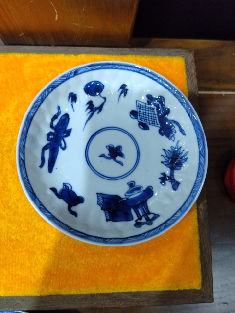 古玩陶瓷青花如意靈芝博古紋盤一對拍賣,當前價格2600元