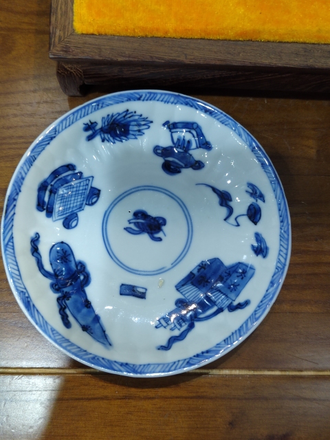 古玩陶瓷青花如意靈芝博古紋盤一對拍賣,當前價格2600元