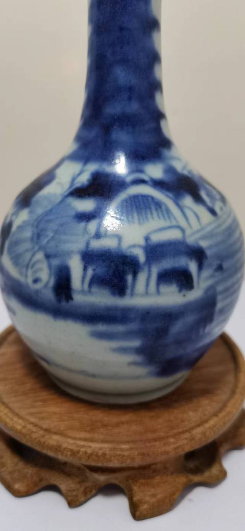 古玩陶瓷清中道光山水紋青花長頸瓶拍賣,當前價格2300元