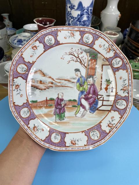 古玩陶瓷清乾隆 名品廣彩三娘教子人物故事紋八方盤拍賣,當前價格820元