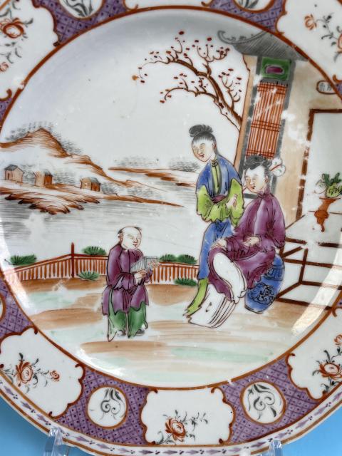 古玩陶瓷清乾隆 名品廣彩三娘教子人物故事紋八方盤拍賣,當前價格820元